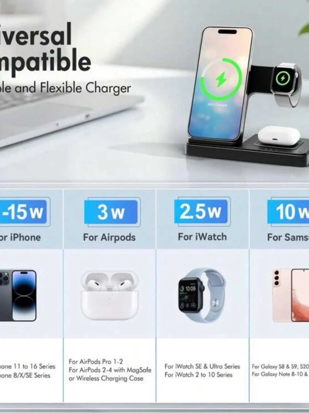Wireless 3-in-1 Charging Stand - Black